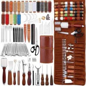 Benlay Kit d'Outils en Cuir Avec Sac &agrave; Enrouler et Manuel - Artisanat du Cuir Avec Al&ecirc;ne, Poin&ccedil;on &agrave; Coudre et Fil Cir&eacute; (Benlay, neuf)