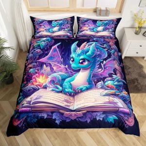 Homewish Housse de Couette 140x200 Enfant Dragon de Dessin Animé, Parure de Lit Livre de Magie Mignon, Sets de Housses de Couettes Animaux de La Jungle, Couvre Lit Hippie Bohème Mandala Paisley (Suzhou yiyanyun e-commerce Co., Ltd, neuf)