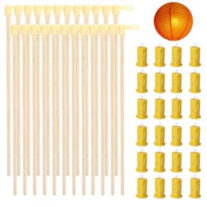 GOEDCH B&acirc;ton de lanterne LED : 24 pi&egrave;ces rondes, baguette de lanterne &eacute;lectronique, b&acirc;ton de lanterne LED d&eacute;coratif pour enfants, lanterne en papier LE D pour f&ecirc;tes d'enfants et d&eacute;m&eacute;nagements de (YINPLQ, neuf)