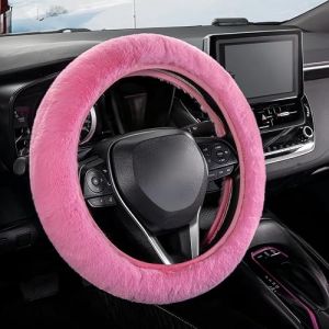 Housse de Volant,Couvre Volant Fluffy Housse,Voiture d'hiver de Luxe pour Femme,Peluche Voiture Universel Antid&eacute;Rapante Housse de Volant,Peluche Chaude Accessoire pour Volant,36-38cm(Rose) (HongmantangEU, neuf)