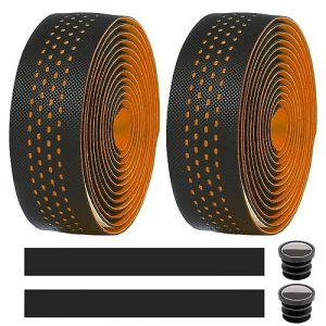 MOCNT 2 Rouleaux Ruban de Guidon de Vélo Guidoline Vélo Route Cuir Respirant EVA PU Antidérapant Absorbant Les Chocs Confort Bande Aadhésives Avec Bouchon d'extrémité Orange (Nimbalo, neuf)