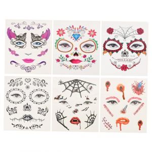 Healvian 6 Feuilles Visage Dhalloween Stickers Etiquette Autocollante Autocollants D'art Décalcomanies Tête De Mort Autocollants De Visage Crâne Stickers Impression Par Transfert D'eau (Le Sengyu, neuf)