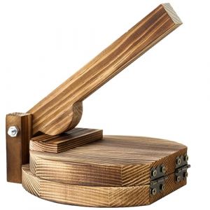 Presse &agrave; tortillas et machine &agrave; boulettes en bois &ndash; Presse ronde carbonis&eacute;e robuste pour tortillas, wraps et p&acirc;te p&acirc;tisserie faits maison, outil de cuisine.. (HonglingLtd, neuf)