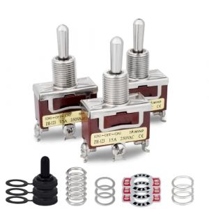 Innfeeltech 3 interrupteurs à bascule instantanés, 10A 125V, 2H - c123 SPDT, 3 bornes on/off/on, interrupteur à bascule haute performance à 3 positions avec 3 couvercles étanches (XINGZHI TECH, neuf)