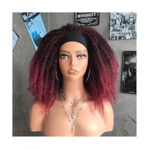 Naturelle Perruque Perruques pour femmes noires court noir bouclés crépus bandeau perruque rebondissante moelleux crépus bouclés perruque Marley tresses Cheveux Naturel (yizhishizizaichuangtou, neuf)