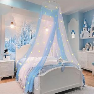 Eimilaly Ciel de lit Bicolore s'illumine dans Le Noir Blanc Bleu, moustiquaire Ciel de lit pour Fille D&eacute;coration de Chambre, Porte Unique (Aimilaly, neuf)