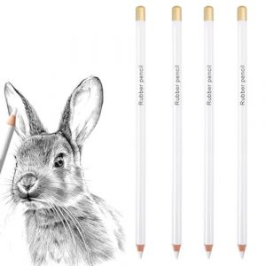 Lot de 4 Blanc Stylo Gomme en Bois Doux Facile à Transporter en Tenir pour un Gommage Fin,pour Croquis Très Brillant et Révision pour Étudiants et Professionnels Art Peinture Projets Artistiques (LUXURY SPENDINGS, neuf)