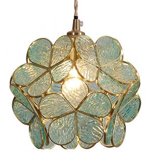 Bieye L30743 plafonnier en verre teinté à la fleur de cerisier de style Tiffany avec abat-jour large de 21 cm (Bleu clair transparent) (Bieye Lighting, neuf)