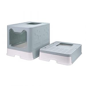 SHISHI Bac à Litière pour Chat Fermée, Grande Maison de Toilette Chat Pliable avec Couvercle, Tiroir à Litière avec Pelle, WC pour Chats, Jusqu'à 7 kg (Bleu XL 51×41×38 cm) (XUASHW, neuf)