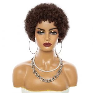 Réfractaire Afro perruques pour les femmes noires cheveux humains courts cheveux bouclés perruques noires pour les femmes noires plein d'entrain et doux Afro perruques de cheveux humains Ajustable (jinghaohao, neuf)