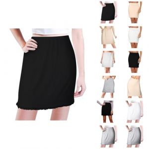 Jupon sous Robe Femme Jupe Mi-Longue Longueur Genou Taille Élastique Non Transparente Extensible Légère et Respirante Jupon pour Robe Transparente (2-Le Noir, M) (Yuab, neuf)