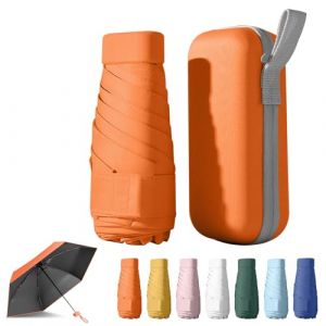 FESDMOH Mini Parapluie, Parapluie Pliant, Ombrelle Anti Uv, Mini Parapluie de Poche, Voyage, Poche Solide, avec Boîte de Rangement (Orange) (JiaQiaYing033, neuf)