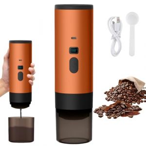 Carziyer 3 En 1 Machine &agrave; Caf&eacute; Portable 15 Bars - 72W Cafeti&egrave;re Expresso Capsule/Machine &agrave; Expresso &Eacute;lectrique USB &agrave; Chauffage Rapide | R&eacute;Servoir D'Eau 90ml | Pour Voyage/Bureau/Campin (Orange) (EagerMinds, neuf)