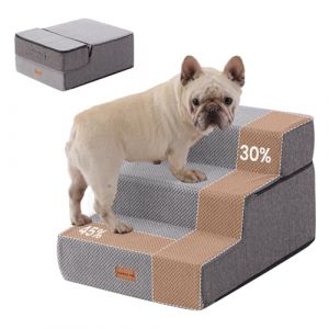 Gardner Pet Escaliers pour Chiens &agrave; 3 Marches en &Eacute;ponge Haute Densit&eacute;, &Eacute;chelle Large pour Animaux de Compagnie avec Housse Amovible, Escaliers Chien Antid&eacute;rapant pour Monter Canap&eacute; et Lit -Gris (Gardner Pet Official-UK, neuf)