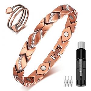 Bracelet Magn&eacute;tique en Cuivre avec Aimants de 3500 Gauss Bracelet Aimant&eacute; en Cuivre Massif Bague en Cuivre Anneau en Cuivre pour Femme Bracelet &agrave; Cristaux avec Outil de R&eacute;glage pour Femme (Ringterger, neuf)