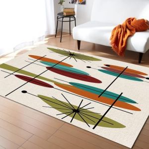 PAJEON Tapis de Enfant Lotus Géométrique du Milieu du Siècle Turquoise Orange, 80 x 150 cm Tapis Moquette de Chambre à Poils Ras, Paillasson Intérieur - pour Chambre à Coucher de Salon (haiyongshangmao, neuf)