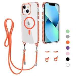 MBSLFY Coque avec Cordon pour iPhone 13, Compatible MagSafe, Anti-Rayures Housse Case Cover, Ultra Fine Magnetique Antichoc TPU Etui Protection pour iPhone 13, Orange (Haoyulu, neuf)