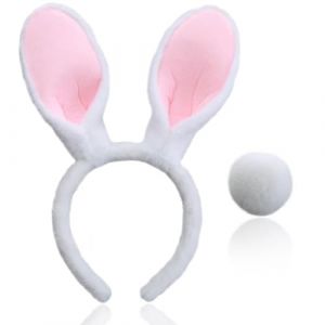 YUSHWENPTY Accessoires D&eacute;guisement Lapin 2 Pi&egrave;ces Serre Tete Paques Oreilles de Lapin Cosplay Queue de Lapin Deguisement Pour P&acirc;ques F&ecirc;te (Blanc) (yuwenparty, neuf)