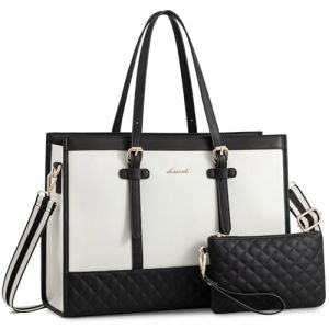 LOVEVOOK 17,3 Pouces Sac Ordinateur Portable, Cabas Femme Grand Format, Pochette Cours, Sac De Travail, Fourre Tout, Portés Main Pour Voyage Affaires Travail, Noir et blanc (AIRUI-EU, neuf)