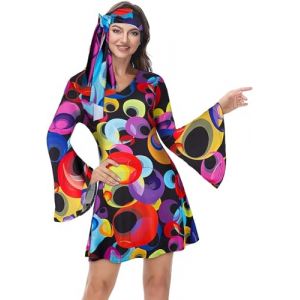 Jutrisujo Deguisement Annee 80 Femme Disco Robe Annee 60 90 Hippie Costume Vetement D&eacute;guisement Ann&eacute;e 70 Couleur 2XL (jutrisujo Unique, neuf)