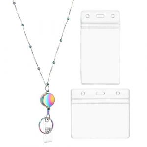 PATIKIL Collier Badge Lanyard avec Porte-Identifiant, Cha&icirc;ne de Clip de Lani&egrave;re de Badge R&eacute;tractable en Acier Inoxydable 304 avec 1 Ensemble de Porte-Identifiant De, Couleur Arc-En-Ciel (PATIKIL UK, neuf)