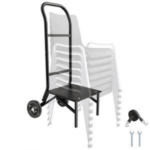 VEVOR Chariot de Chaise Pliante, Capacit&eacute; de Charge 68 kg, Support Robuste pour Empiler 10 Chaises, Organiseur de Rangement Multifonction M&eacute;tal &agrave; Pousser avec roulettes, pour Salle &agrave; Manger, Noir Mat (VEVOR Direct Store FR, neuf)