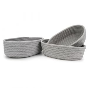 Spesh Lot de 3 Paniers de Rangement Ovales en Corde Panier Tress&eacute; Corde pour Etag&egrave;res Boite de Rangement pour Bureau, Tiroir, Placard, Salon (Gris) (Spesh-eu, neuf)
