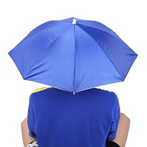 Parapluie de tête, 65cm Chapeau Parapluie, Chapeau parasol de tete, Parapluie de Pêche, Monté sur La Tête Crème Solaire Coupe Vent Parapluie, pour la pêche Plage Ombre Jardinage (Bleu) (Tyenaza, neuf)