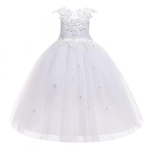 LOLANTA Robe Fille Ceremonie Mariage?Tenue Demoiselle d'honneur Fille,Robe Rose/Blanc/Bleu en Tulle pour Enfants 4-12 Ans(6-7 Ans,Blanc,Tag 130) (LOLANTA, neuf)