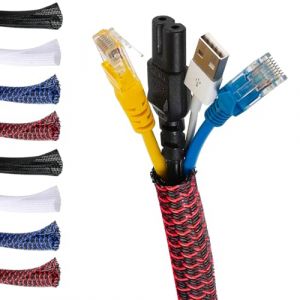MarketConnect® Gaine Câbles Auto-Fermeture Ø 9mm, L 8m • Range et Cache les Câbles • Idéal pour Bureau et TV • NOIR-ROUGE (MARKETCONNECT, neuf)