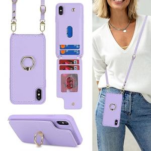 Ｈａｖａｙａ Coque iPhone X avec Cordon RFID Porte Carte Portefeuille &Eacute;tui iPhone XS avec Cordon Anneau Telephone Portable R&eacute;glable Collier Housse Etui pour Femmes - Violet (HuaJie-Tech, neuf)
