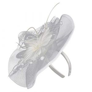 Bibi pour femme - Chapeau bibi pour femme - Accessoires de cheveux - Plumes - Voile - Bandeau en maille - Bijou de t&ecirc;te pour th&eacute; - Fleurs - 20 - Bijou de t&ecirc;te - Cocktail - Voile - F&ecirc;te (blanc, taille (jksmyx, neuf)
