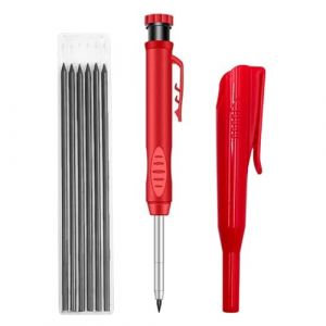 Crayon Menuisier Professionnel avec 2,8 mm Recharges Solides, Crayon de Chantier M&eacute;canique &Eacute;tanche avec Taille-crayon Int&eacute;gr&eacute; &Eacute;tui, Marqueur de Construction pour Bois, M&eacute;tal, B&eacute;ton, Verre, Carrelage (QianMoStore, neuf)