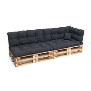 POKAR Set de 6 Coussins Matelassé pour Palettes Euro: 2X Assise 120x80cm + 2X Dossier 120x40cm + 1x Dossier 60x40cm + 1x Coussin 40x40cm, Canapé de Jardin, sans Palette, Anthracite (EURAKOP-FR, neuf)