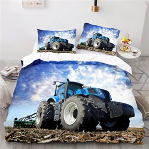 Wintdeer Housse de Couette Tracteur,Parure de Lit 1 Personne,Housse de Couette Enfant,Doux et Confortable,Housse Couette 140x200cm avec 1 Taie d'oreiller 65x65cm,Tracteur#A3 (WINTDEER, neuf)