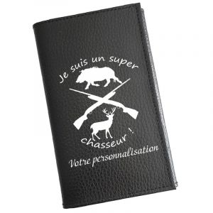 Syl'la &ndash; Porte-papiers Voiture Cuir Noir Personnalis&eacute; Super Chasseur avec Pr&eacute;nom &ndash; &Eacute;tui Carte Grise, permis pour Homme (sylla city, neuf)