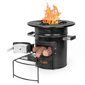 Onlyfire Rocket Stove, Réchaud à Bois Avec Support, Double Porte, Poêle en Fonte, Pour Camping, Barbecue, Ébullition d'Eau, Dutch Oven, Portable, Noir (Onlyfire Store, neuf)