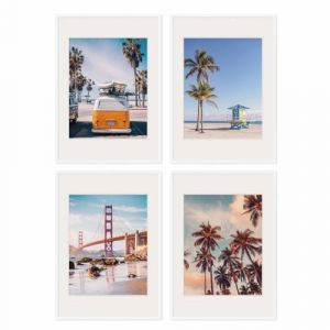 PHOTOLINI Cadre 50x70 blanc bois MDF, lot de 4 cadre photos avec passe-partout pour posters et affiches, verre acrylique incassable, cadre 70x50 à suspendre, cadre poster 50 x 70 avec accessoires (PHOTOLINI, neuf)
