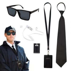TUONYIS 6 Pi&egrave;ces Ensemble D'accessoires D'agent, Ensemble de Costume de Services Secrets, Costume D'espion, avec Lunettes de Soleil, Cravate, Porte Carte, Tube D'&eacute;couteur,Carte D'identit&eacute;(Noir) (ZECAI TONG, neuf)