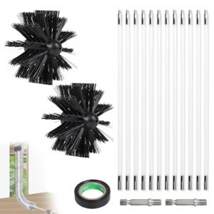 EFUTURETIME 4.8m Kit de Ramonage Po&ecirc;le a Pellets, H&eacute;risson Ramonage Diam&egrave;tre 100mm, 9 Tiges de Ramonage Flexible de 410 mm, Utilisable avec Perceuse Visseuse pour Chemin&eacute;e, Tuyaux, S&egrave;che-Linge (efuturetime, neuf)