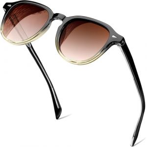 KANASTAL Lunettes de Soleil Polaris&eacute;es Femme R&eacute;tro Lunette de Soleil Ronde Homme Vintage L&eacute;ger Cadre TR90 avec Branches en Ac&eacute;tate Protection UV400, Cadre Noir Vert et Verre Marron (kanastal, neuf)