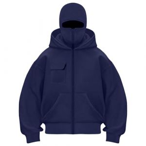 G&eacute;n&eacute;rique Sweat &agrave; Capuche Homme Hoodie Zipp&eacute; Veste Double Capuche Sweat Demi-Zip Poche Kangourou Veste Moto Masque Anti-Vent pour Sports de Plein Air V&eacute;lo Hoodie Cagoule Chaude Pull Polaire Hiver (TUSEULOC, neuf)