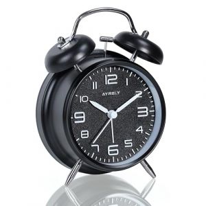 AYRELY® Réveil puissant pour dormeurs profonds, design rétro à double cloche, réveil analogique silencieux de 10,2 cm avec cadran nacré et veilleuse, réveil de chevet ou de bureau fonctionnant à piles (AYRELYEU, neuf)