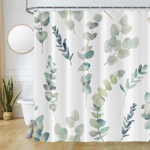 Uiiooazy Rideau Douche Eucalyptus, Rideau de Douche Feuilles Bleu Vert Aquarelle Rideaux de Baignoire Anti Moisissure Imperméable Tissu Polyester Lavable Rideaux de Bain avec 12 Crochets 180x240cm (dongguibinjingpinxiaodianpu, neuf)