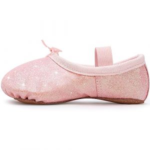 Chaussures de ballet pour fille - Paillettes - Chaussures de danse - En cuir - Semelle complète - Pour enfants et tout-petits - Pour la danse, la performance, la gymnastique, Rose, 26 EU (Aiseyi Shop, neuf)