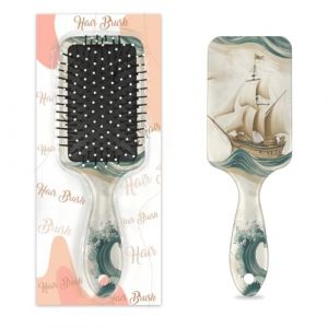 Peigne à cheveux de massage antistatique avec coussin d'air - Brosse à cheveux nautique - Motif de boussole - Carré - Pour femme et fille (OSAM SPACE, neuf)