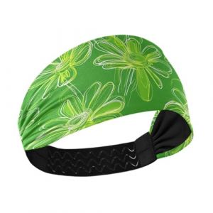 aidingzhi Bandeau large et extensible motif marguerite vert fluo abstrait dessin&eacute; &agrave; la main pour le maquillage, le sport, le volley-ball, le cyclisme (YaoPengL, neuf)