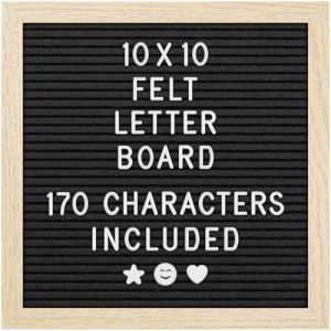 Tableau à lettres en feutre – 25 x 25cm, noir – 170 lettres, chiffres et émojis pour célébrations et annonces – Tableau à messages personnalisable avec cadre en bois pour la maison – par Yes4Quality (Mendota Merchants LLC, neuf)