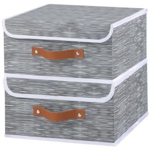 OUTBROS Set de 2 Boîtes de Rangement, 32 x 32 x 16 cm Panier avec Couvercle, Bac en Tissu Pliable, Cube Pour Vêtements, Fines Rayures ST201TF-2 (OUTBROS-FR, neuf)