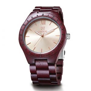 LeeEv Homme Bois Montres du Bois Unique légère de, série d'Uwood Fait Main Montre-Bracelet en Bois Normale de Bois de Santal de Quartz de Nombre Romain Analogue Fait Main de cru (LeeEv-EU, neuf)